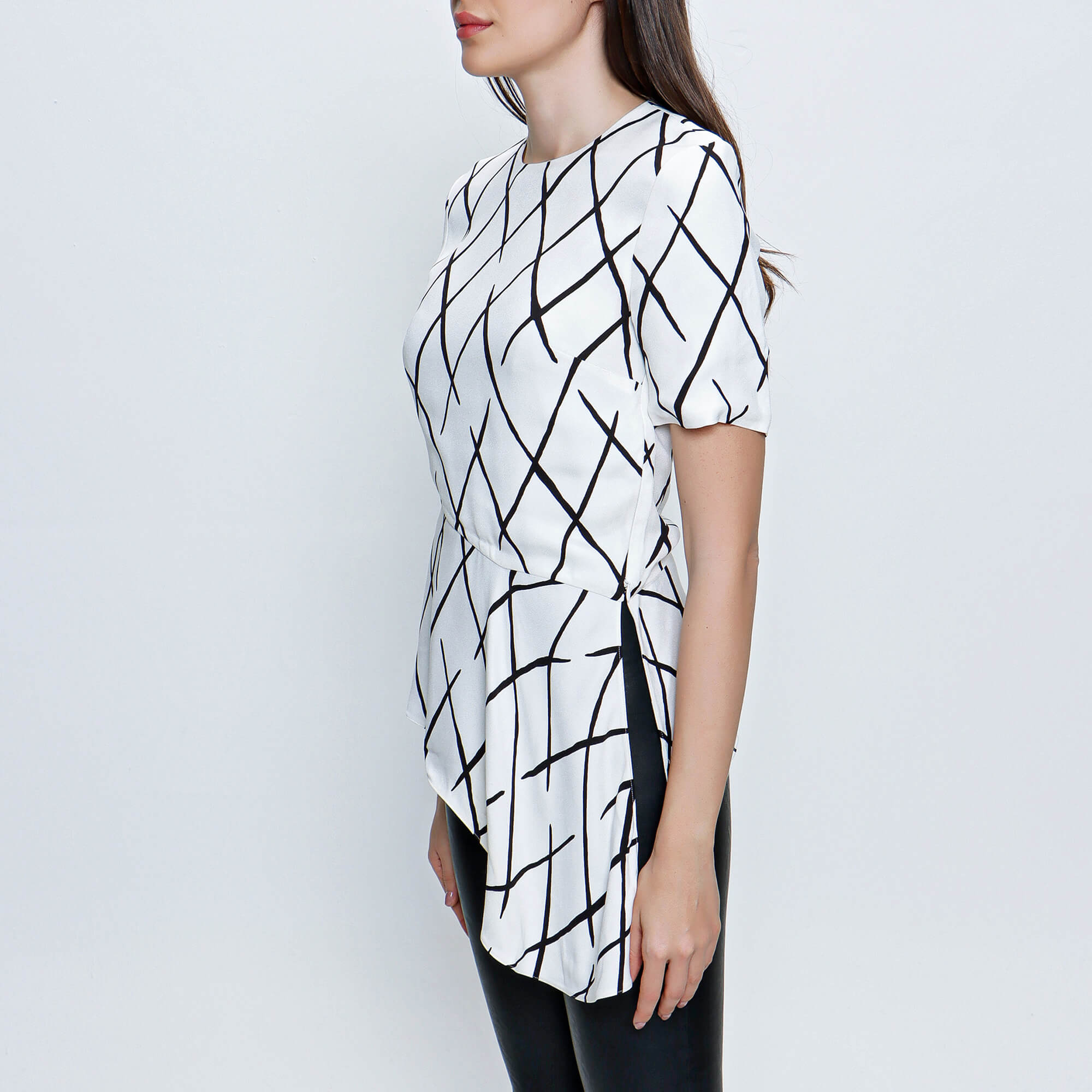 Balenciaga - White and Black Striped Asymmetric Blouse